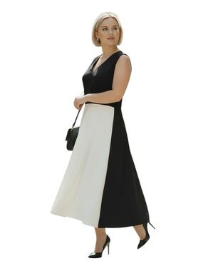 Ann Taylor Black and Ivory V-Veck Sleeveless Dress 16P